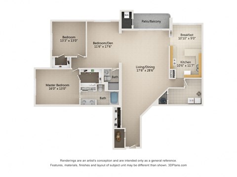 Floor plan for 2 beds, 2 baths, 2025 sqft